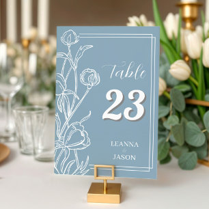 Dusty Blue Hand Drawn Floral Wedding  Table Number