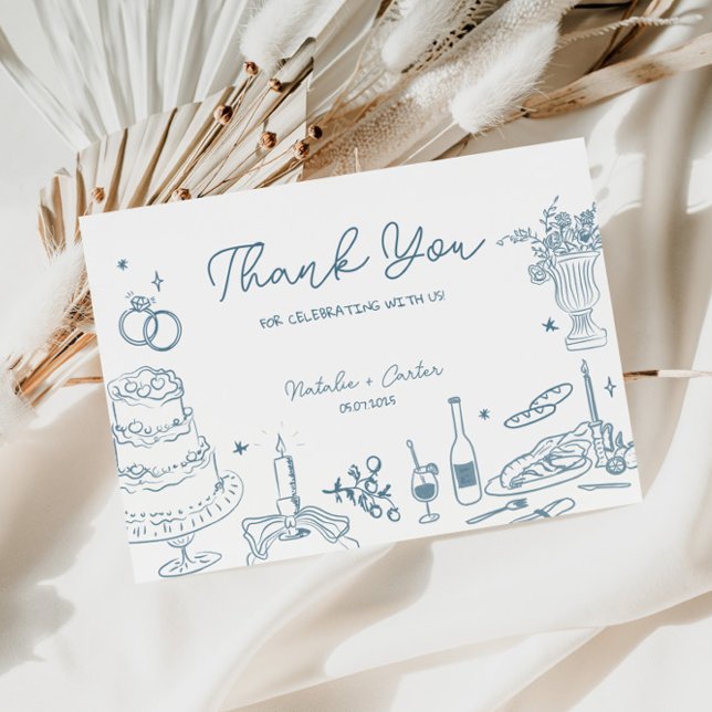 Dusty Blue Hand Drawn Whimsical Wedding Thank You Enclosure Card (Creator Uploaded)