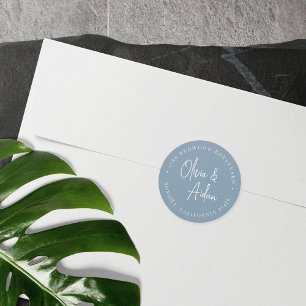 Dusty Blue Handwritten Wedding Return Address Classic Round Sticker