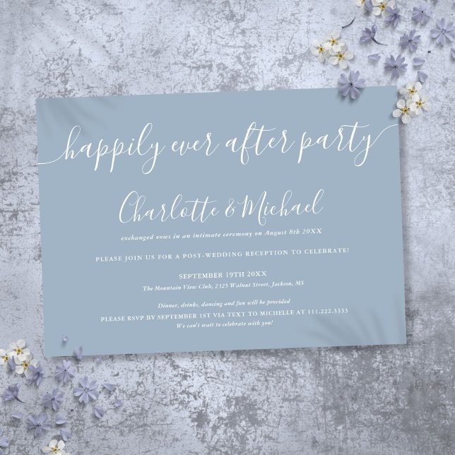 Dusty Blue Happily Ever After Party Wedding Invitation (Dusty Blue Happily Ever After Party Wedding Invitation)