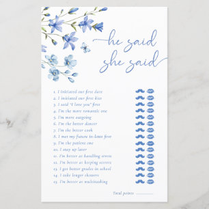 Dusty Blue He Said She Said Bridal Shower Game