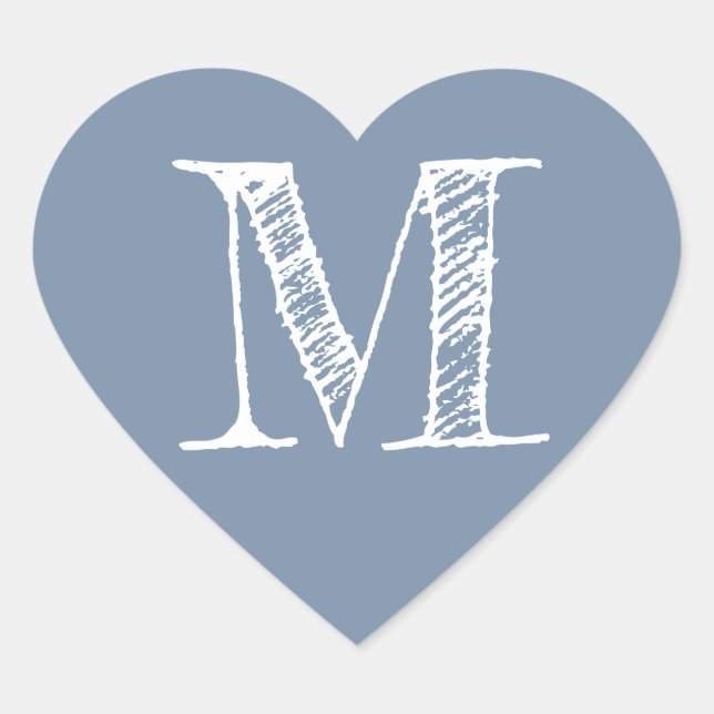Dusty Blue Heart Minimalist Monogram Initial Sticker (Front)