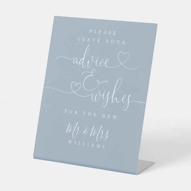 Dusty Blue Heart Script Advice And Wishes Pedestal Sign (Front)