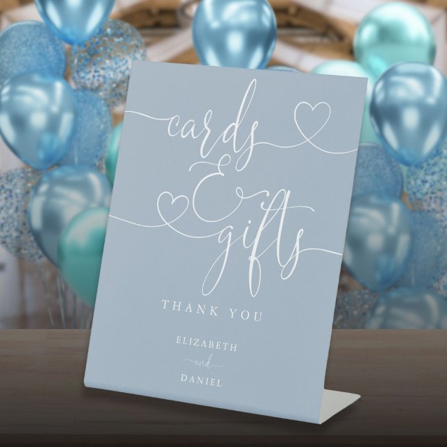 Dusty Blue Heart Script Cards And Gifts Pedestal Sign (Dusty Blue Heart Script Cards And Gifts Pedestal Sign)