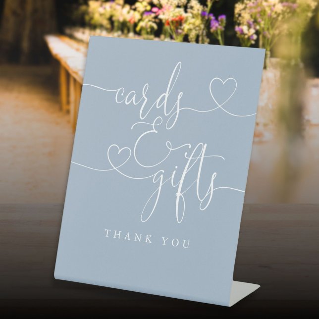 Dusty Blue Heart Script Cards And Gifts Pedestal Sign (Dusty Blue Heart Script Cards And Gifts Pedestal Sign)
