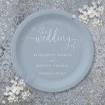 Dusty Blue Heart Script Wedding Paper Plate<br><div class="desc">This elegant heart script dusty blue wedding design can be personalised with your celebration details set in chic typography. Designed by Thisisnotme©</div>
