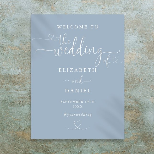 Dusty Blue Heart Script Wedding Welcome Sign (Dusty Blue Heart Script Wedding Welcome Sign)