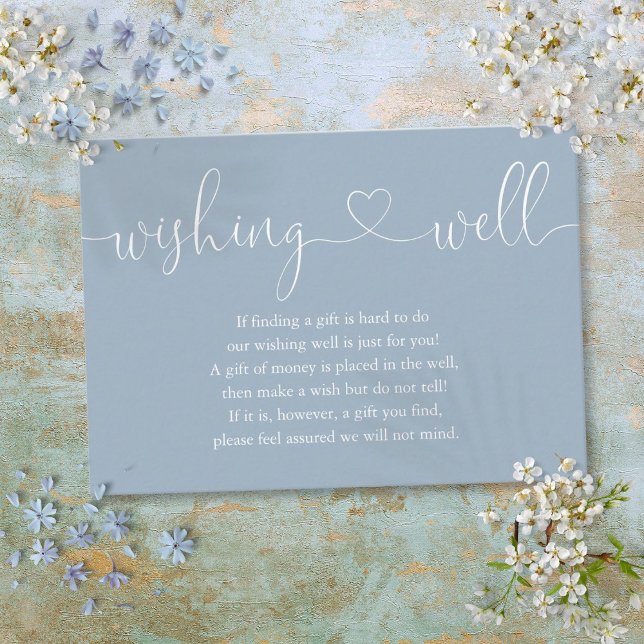 Dusty Blue Heart Script Wishing Well Wedding Enclosure Card (Dusty Blue Heart Script Wishing Well Wedding Enclosure Card)
