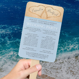 Dusty Blue Hearts in Sand Beach Wedding Program Hand Fan