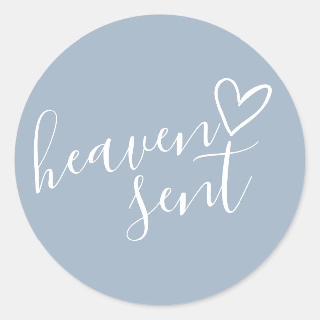 Dusty Blue Heaven Sent Baby Shower Classic Round Sticker (Front)
