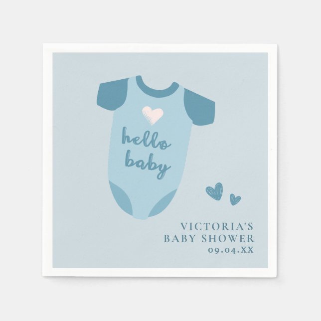 Dusty Blue Hello Baby Boy Script Baby Shower  Napkin (Front)