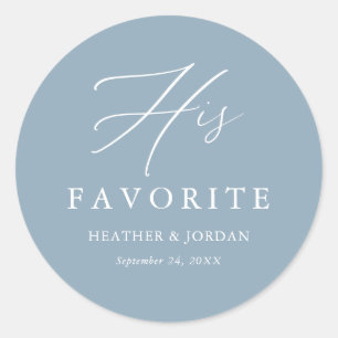 Dusty Blue His Favourite Wedding Treat Box Classic Round Sticker