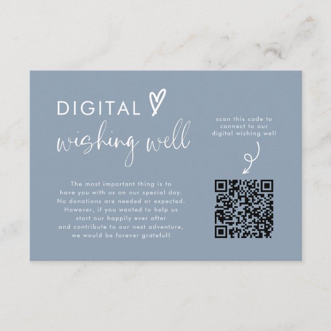 Dusty Blue Honeymoon Fund QR Code Wedding Registry Enclosure Card (Front)