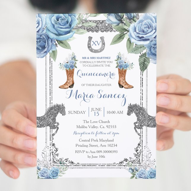 Dusty Blue Horse Charra Mis XV Anos Birthday Invitation (Creator Uploaded)