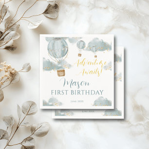 Dusty Blue Hot Air Balloon Theme Birthday Boy Napkin