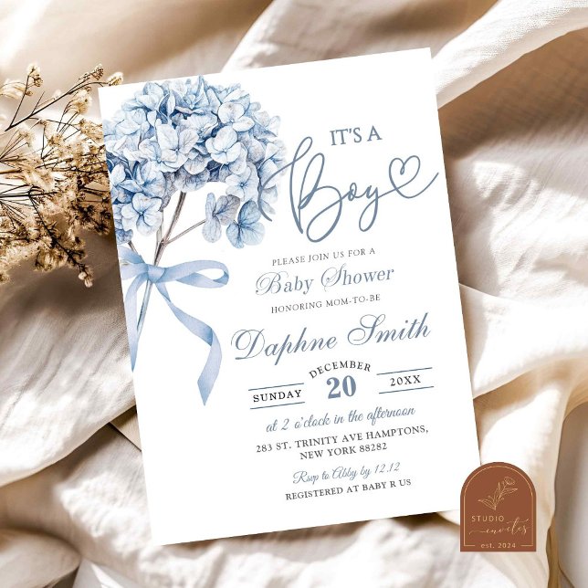 Dusty Blue Hydrangea Baby Shower Invitation (Creator Uploaded)