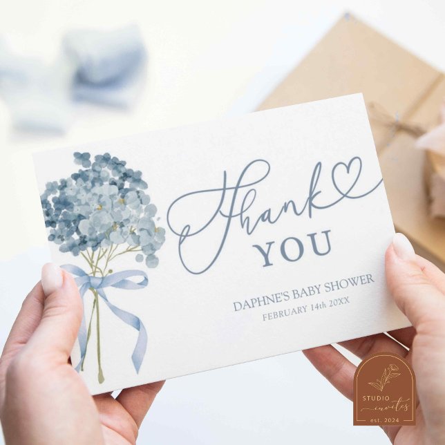 Dusty Blue Hydrangea Baby Shower Thank You Card (Creator Uploaded)