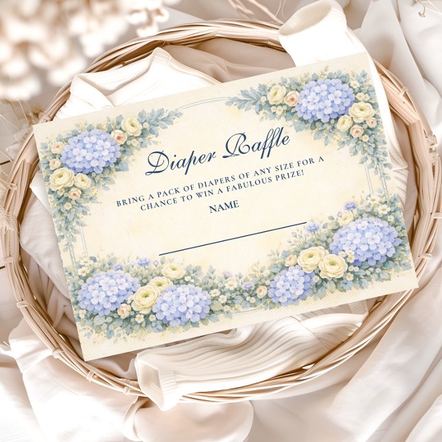 Dusty Blue Hydrangea Baroque Floral Diapper Raffle Enclosure Card (Creator Uploaded)