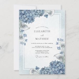 Dusty Blue Hydrangea Bloom Wedding Invitation