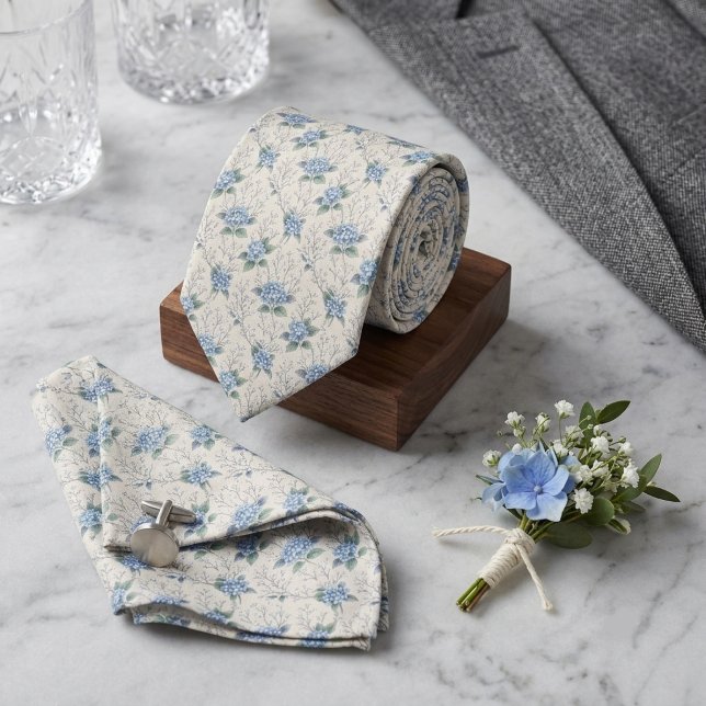 Dusty Blue Hydrangea Botanical Floral Tie (Creator Uploaded)
