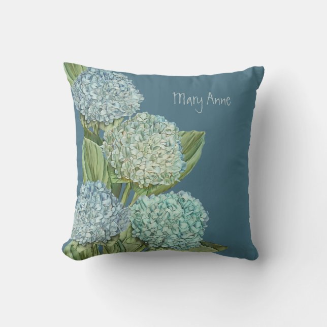 Dusty Blue Hydrangea Bouquet Cushion (Front)