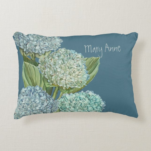Dusty Blue Hydrangea Bouquet Decorative Cushion (Front)