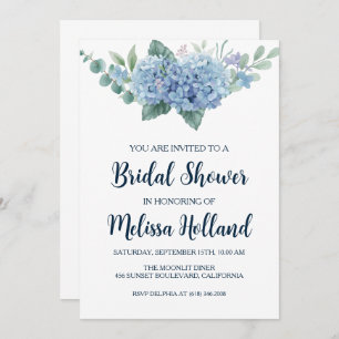 dusty blue hydrangea bridal shower invitations