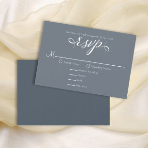 Dusty Blue Hydrangea Calligraphy Elegant Wedding RSVP Card