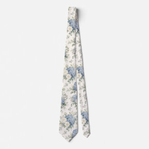 Dusty Blue Hydrangea Cream White Rose Floral Tie