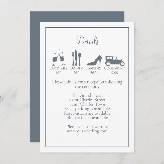 Dusty Blue Hydrangea Elegant Calligraphy Details Enclosure Card (Front/Back)