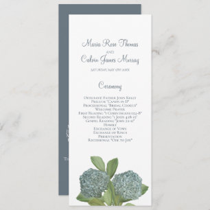 Dusty Blue Hydrangea Elegant Floral Ceremony Program