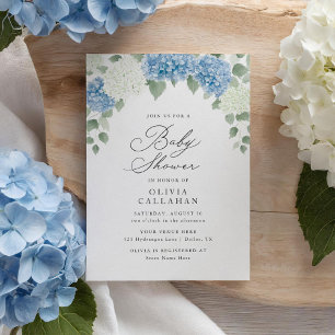 Dusty Blue Hydrangea Floral Baby Shower Invitation