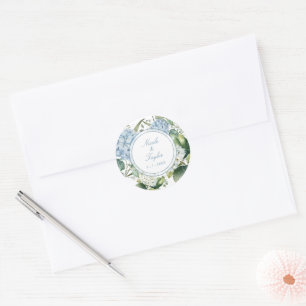 Dusty Blue Hydrangea Floral Wedding Classic Round Sticker