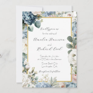 Dusty Blue Hydrangea Floral Wedding  Invitation
