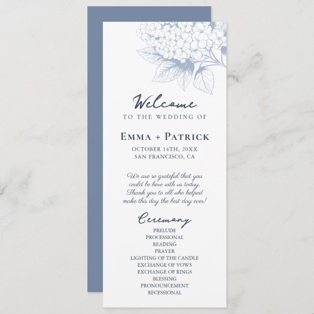 Dusty Blue Hydrangea Floral Wedding Program (Front/Back)