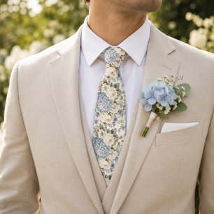 Dusty Blue Hydrangea Floral Wedding Tie