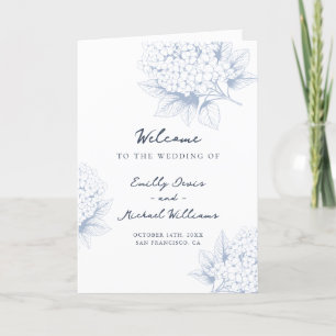 Dusty Blue Hydrangea Folded Wedding Program