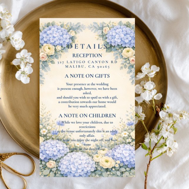 Dusty Blue Hydrangea Garden Wedding Enclosure Card (Creator Uploaded)
