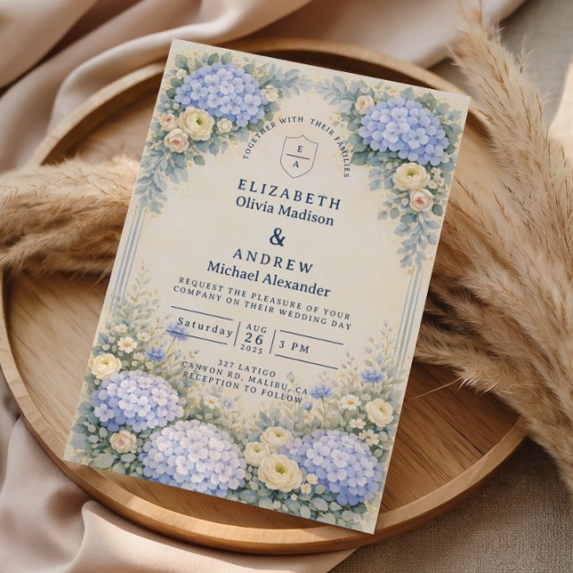 Dusty Blue Hydrangea Garden Wedding Invitation (Creator Uploaded)