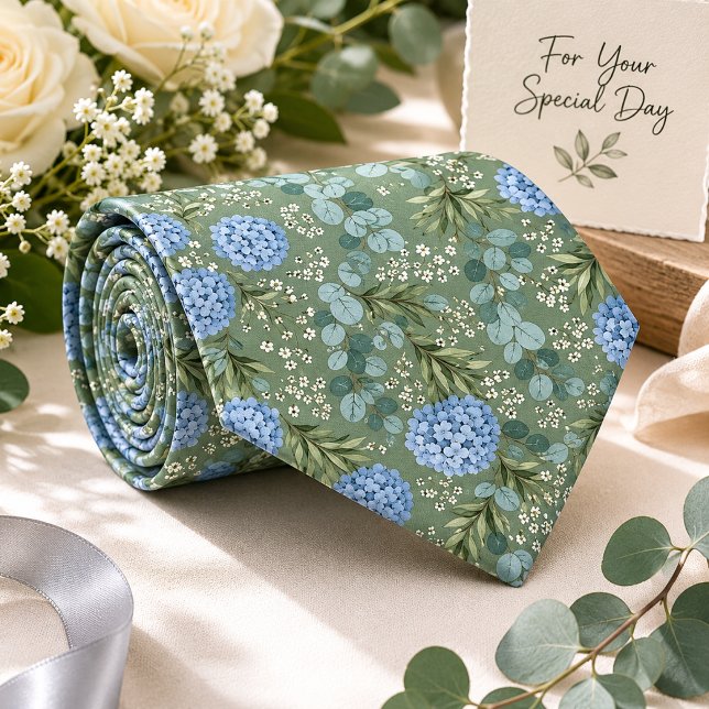 Dusty Blue Hydrangea & Sage Green Eucalyptus Tie (Creator Uploaded)