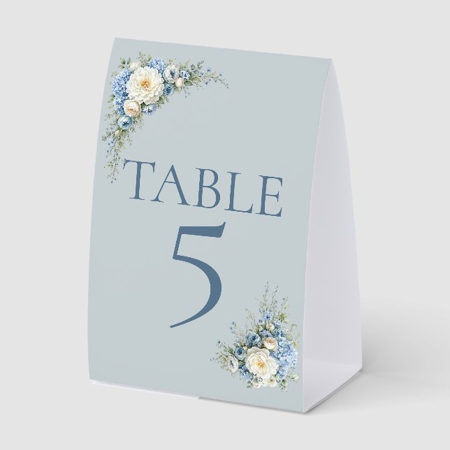 Dusty Blue Hydrangea Table Number Card (Front)