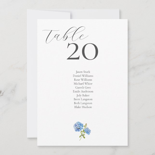 Dusty Blue Hydrangea Table Number & Seating Card (Front)