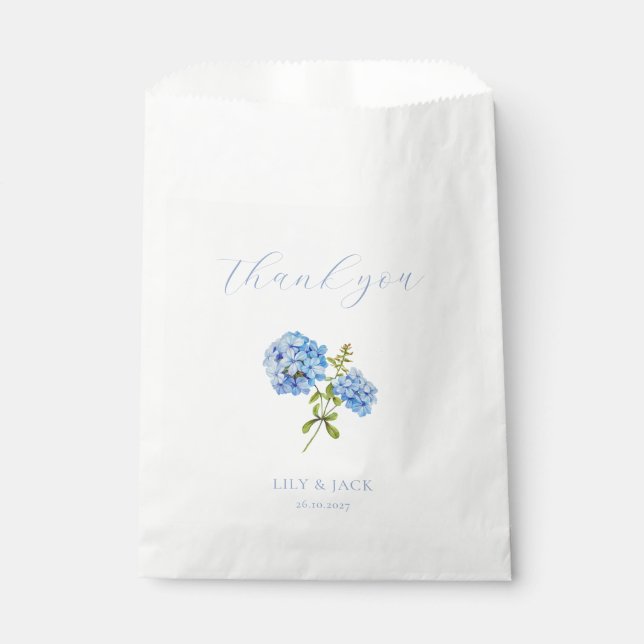 Dusty Blue Hydrangea Thank You Wedding Favour Bag (Front)