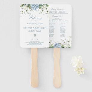 Dusty Blue Hydrangea Wedding Ceremony Program Hand Fan