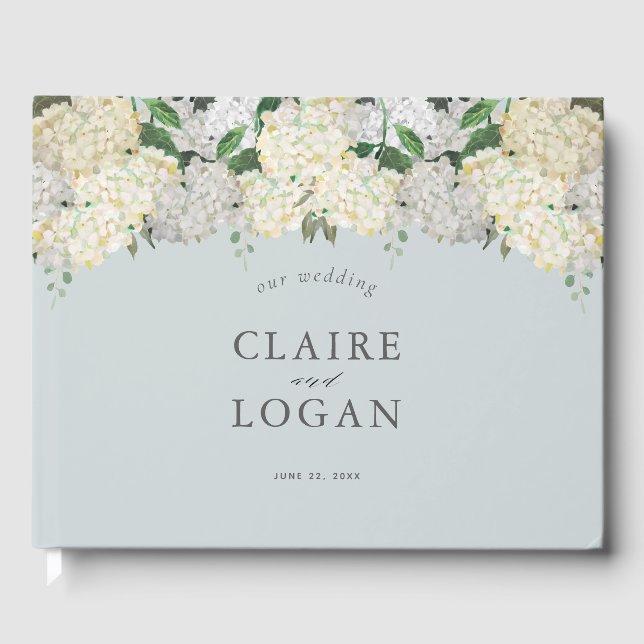 Dusty Blue Hydrangea Wedding Guest Book (Front)