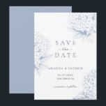 Dusty Blue Hydrangea Wedding Save the Date Card<br><div class="desc">Dusty Blue Hydrangea Wedding Save the Date Card
Elegant wedding Save the Date Card in dusty blue and white with beautiful hydrangea flowers. This wedding Save the Date Card is classic and delicate,  with a minimalist and modern design.</div>