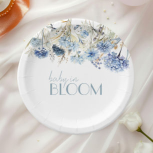 DUSTY Blue  Hydrangea Wildflower Baby Shower Paper Plate