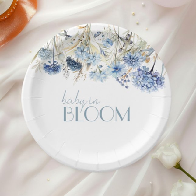 DUSTY Blue  Hydrangea Wildflower Baby Shower Paper Plate (Creator Uploaded)