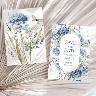 Dusty Blue Hydrangea Wildflower Save the Date Card
