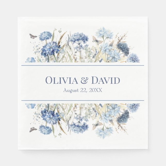 Dusty Blue Hydrangea Wildflower Wedding Napkin (Front)
